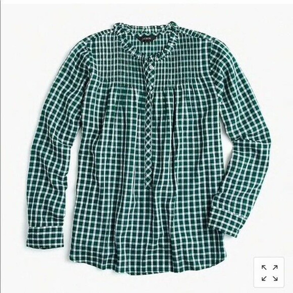 J Crew Plaid Ruffle Popover Top Windowpane Green 6